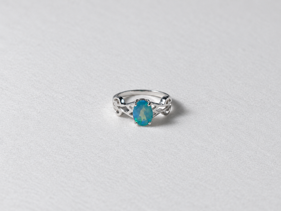 Aqua Opal Silver Ring