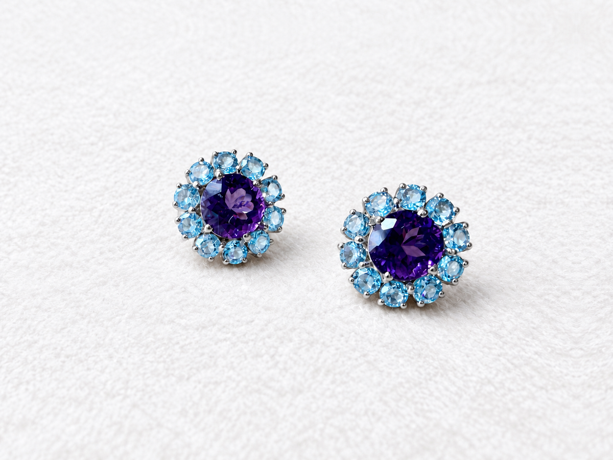Blue gemstone silver earrings back view