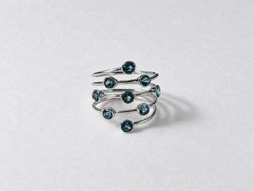 Blue gemstone layered silver ring front view