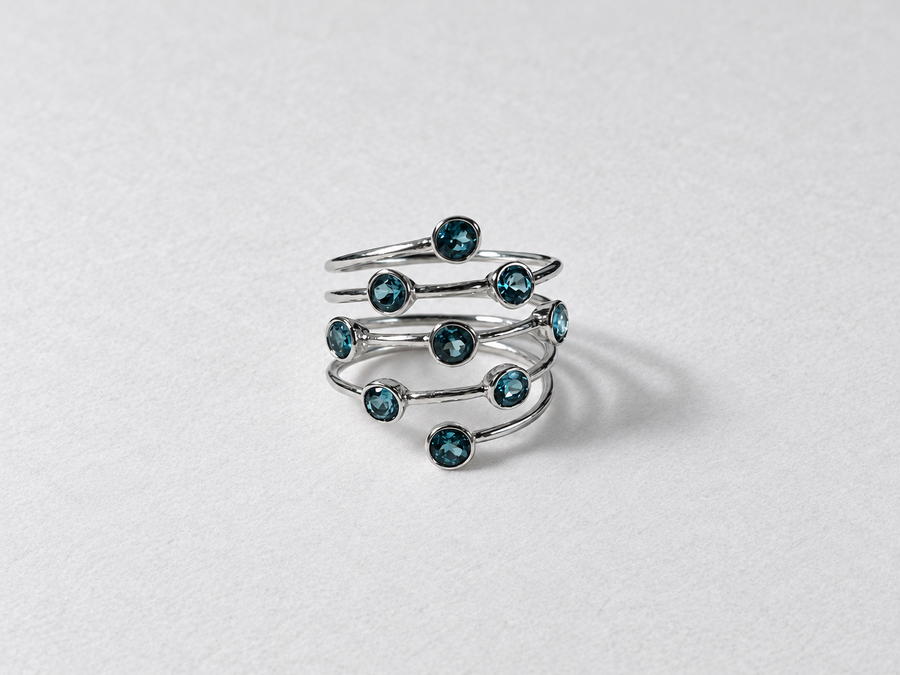 Blue Gemstone Layered Silver Ring