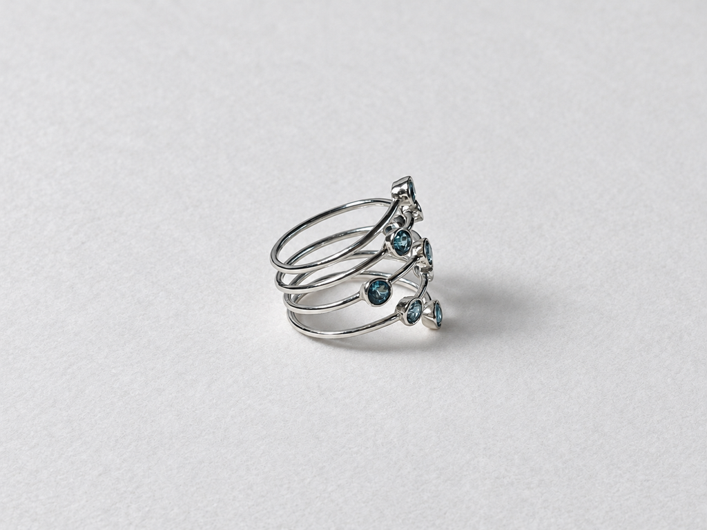 Blue gemstone layered silver ring side view