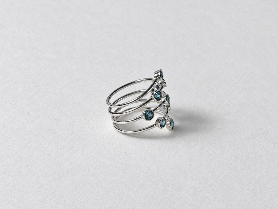 Blue Gemstone Layered Silver Ring