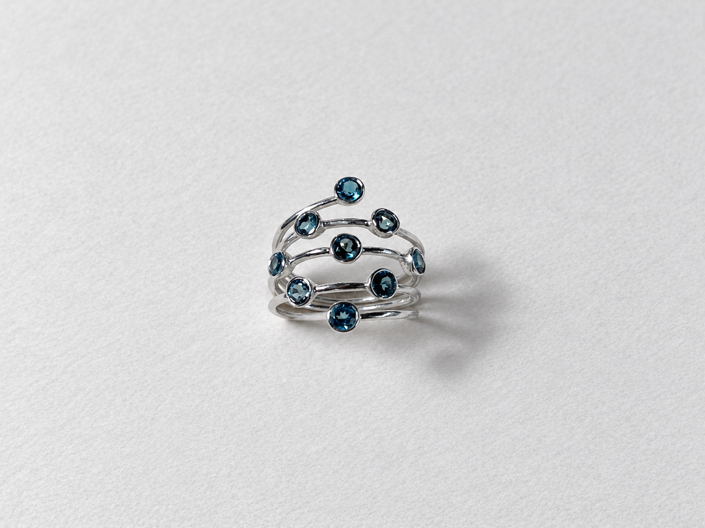 Blue gemstone layered silver ring alternate view