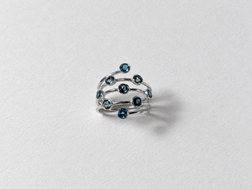 Blue gemstone layered silver ring alternate view