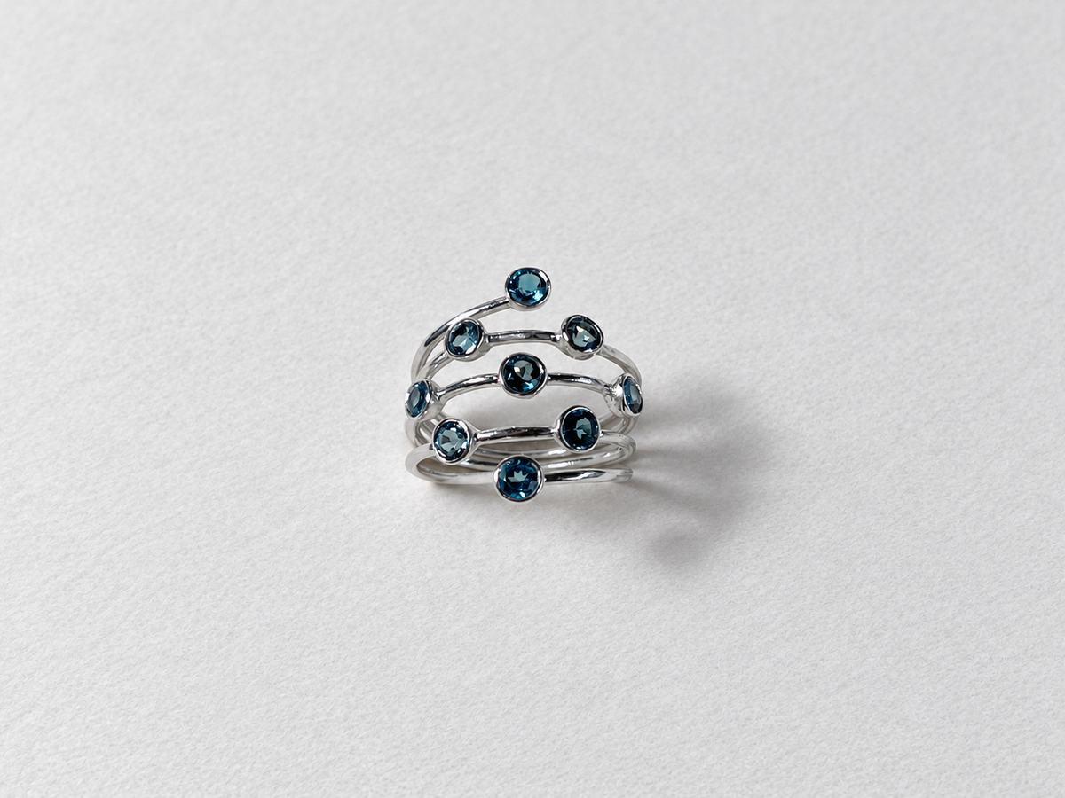 Blue gemstone layered silver ring alternate view