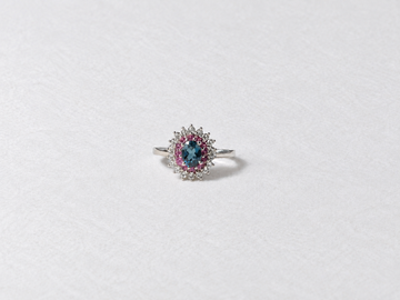 Blue purple halo silver ring view 1