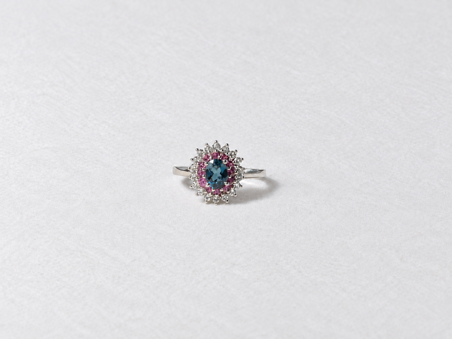 Blue Purple Halo Silver Ring