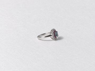 Blue purple halo silver ring view 2