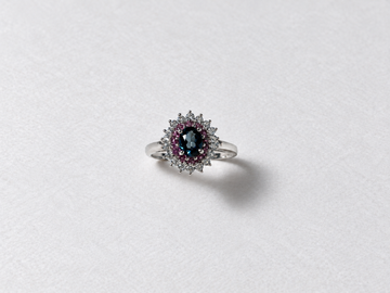 Blue purple halo silver ring view 3