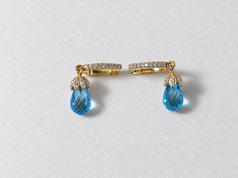 Blue Teardrop Gemstone Gold Earrings