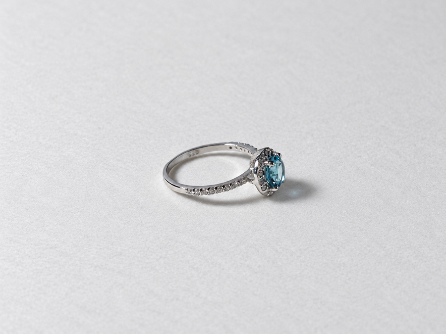 Blue Topaz Halo Silver Ring