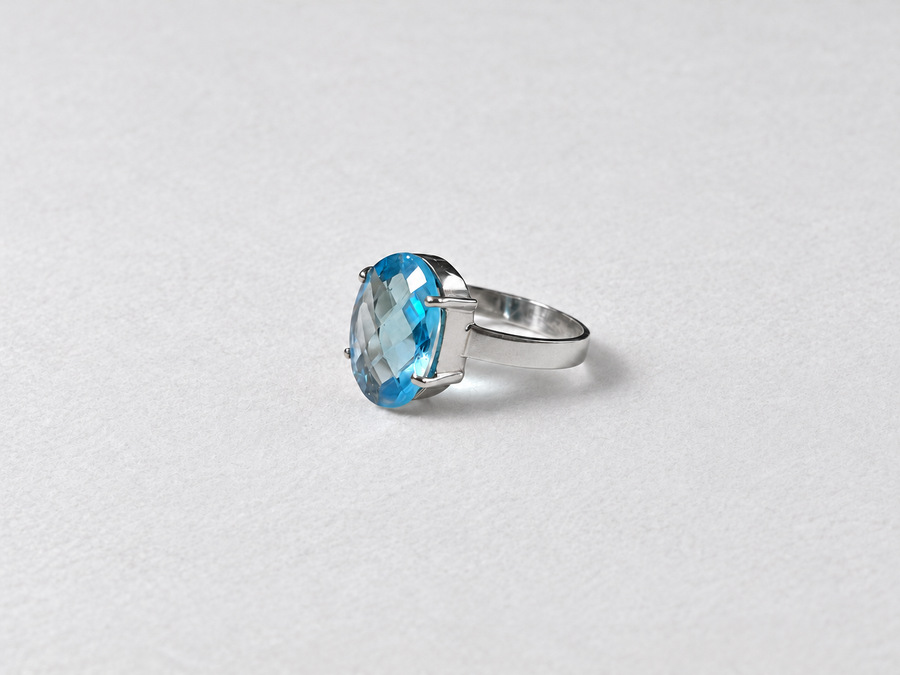Blue Topaz Solitaire Silver Ring