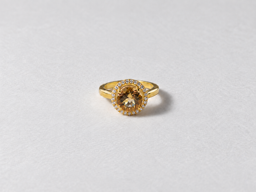 Citrine Halo Gold Ring