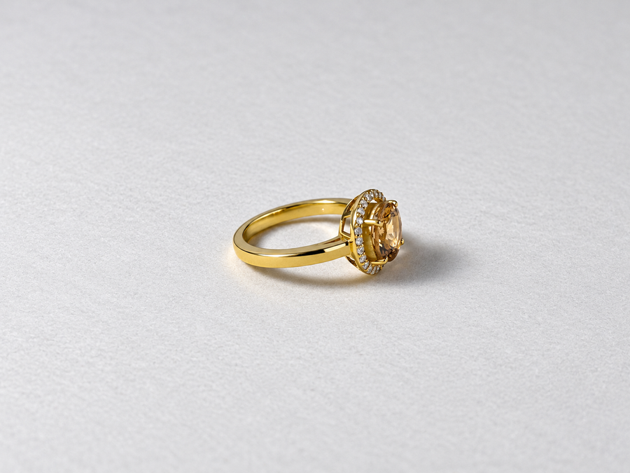 Citrine Halo Gold Ring