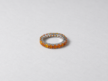 Fire opal eternity silver ring front view
