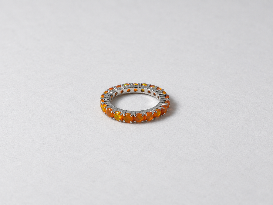 Fire Opal Eternity Silver Ring