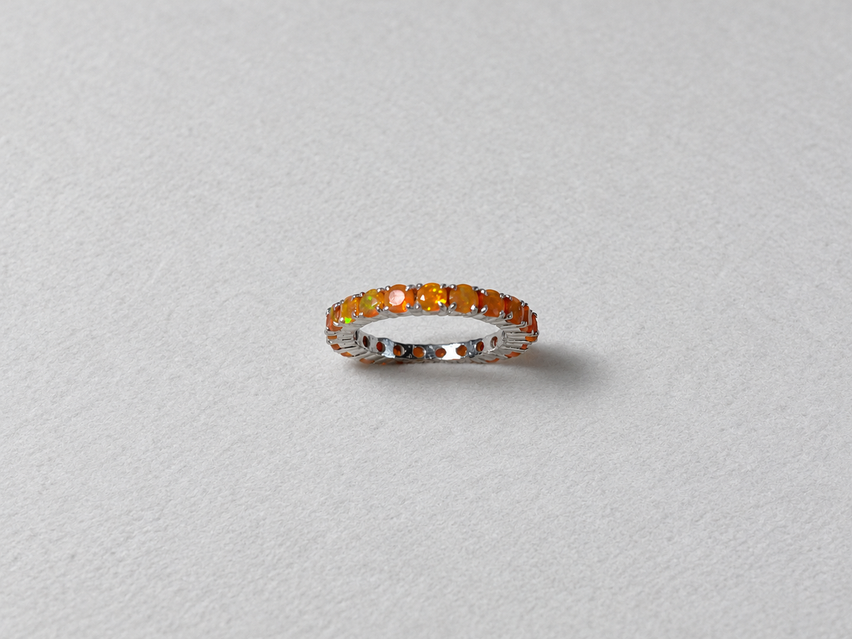 Fire opal eternity silver ring side view