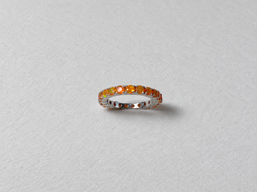 Fire Opal Eternity Silver Ring