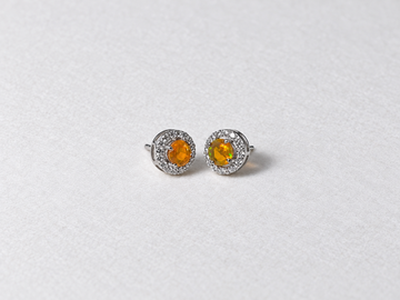 Fire opal halo silver stud earrings view 3