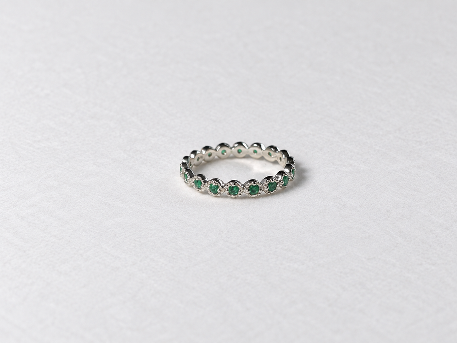 Green Gemstone Eternity Silver Ring