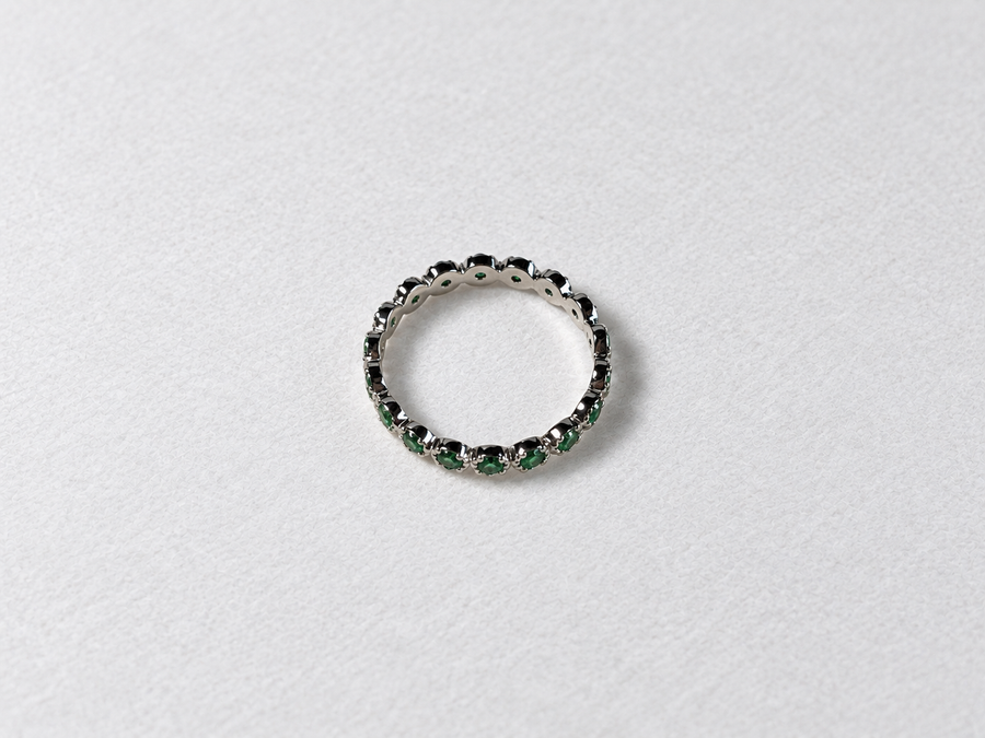 Green Gemstone Eternity Silver Ring