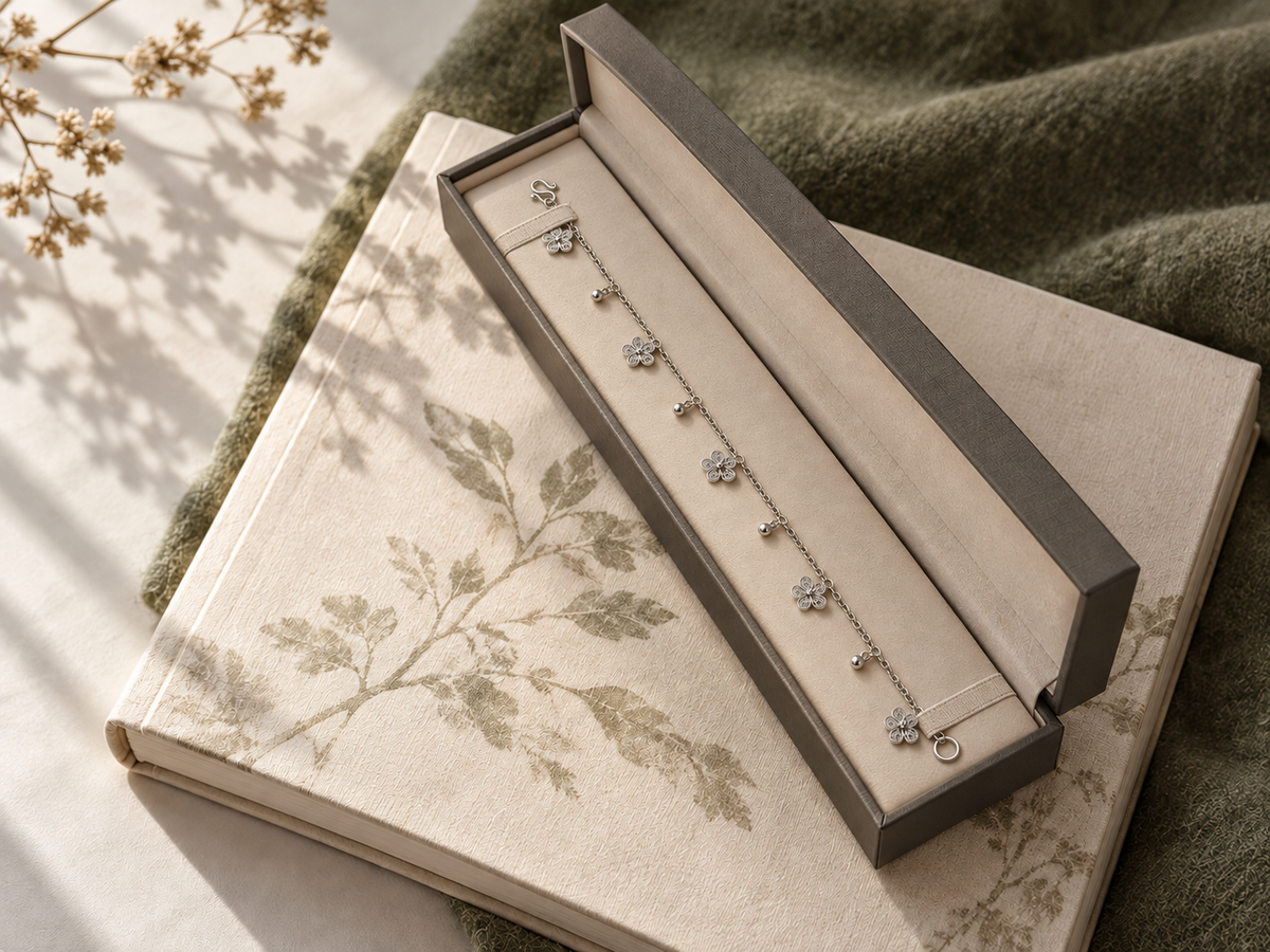 Handcrafted silver bracelet in presentation box