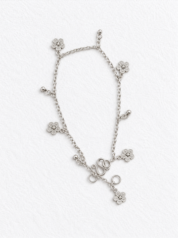 Handcrafted silver floral bracelet front view