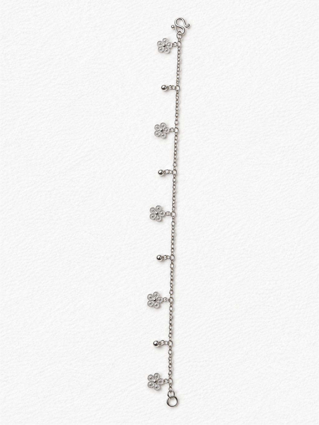 Handcrafted silver floral bracelet side view