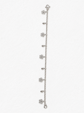 Handcrafted silver floral bracelet side view