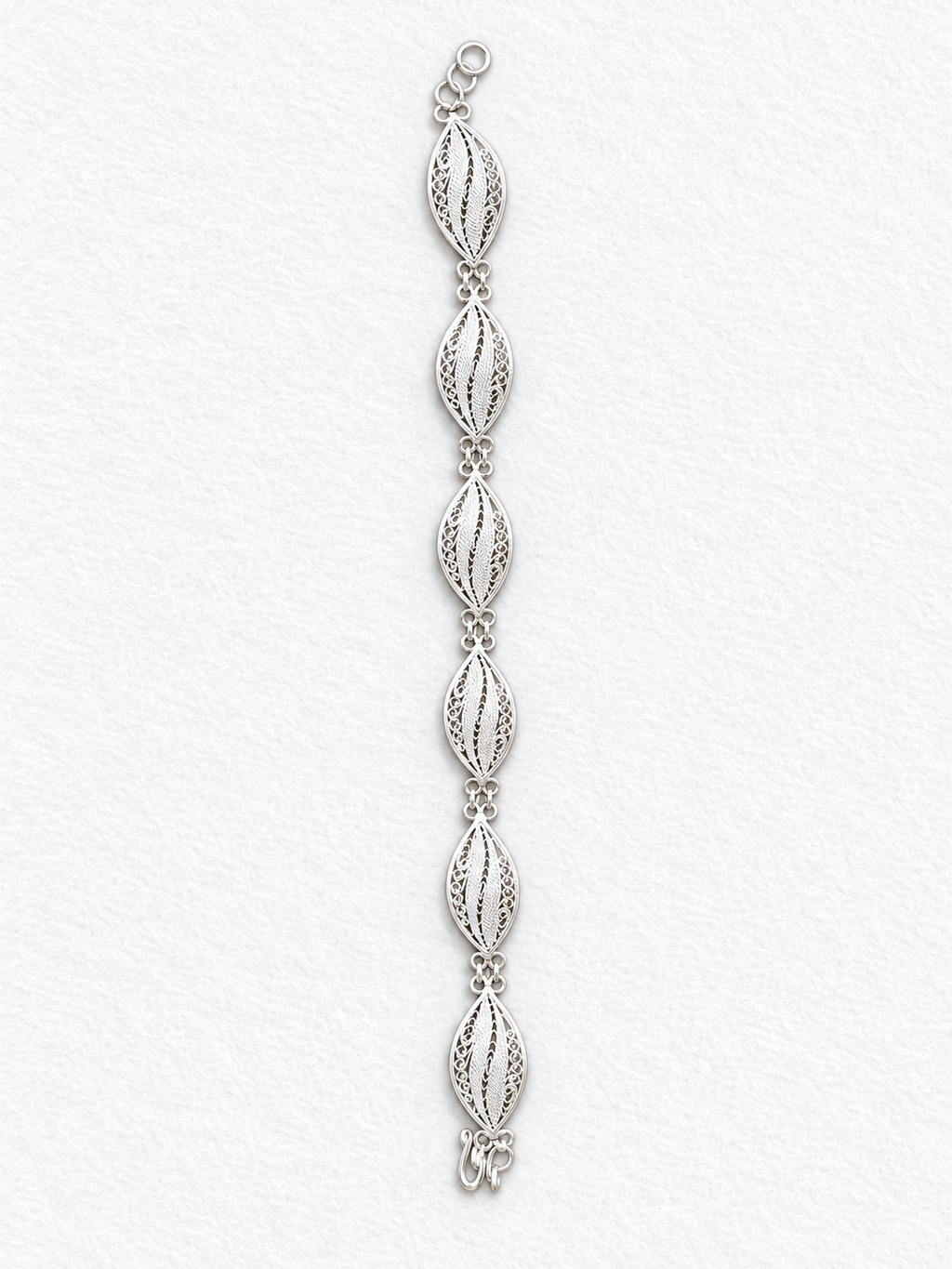 Handcrafted silver leaf bracelet side view