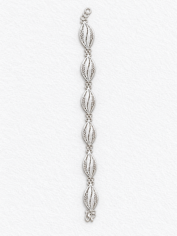 Handcrafted silver leaf bracelet side view