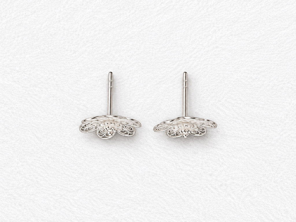 Handcrafted silver filigree floral earrings side view