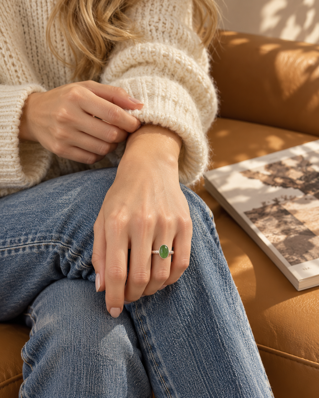 Hetian Jade Jewelry 05 worn with a knit sweater