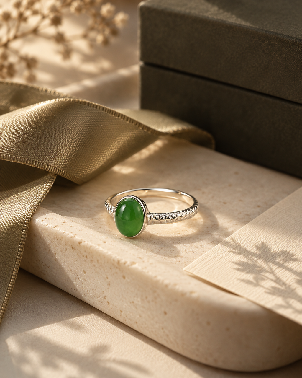 Hetian Jade Jewelry 05 ring on stone display