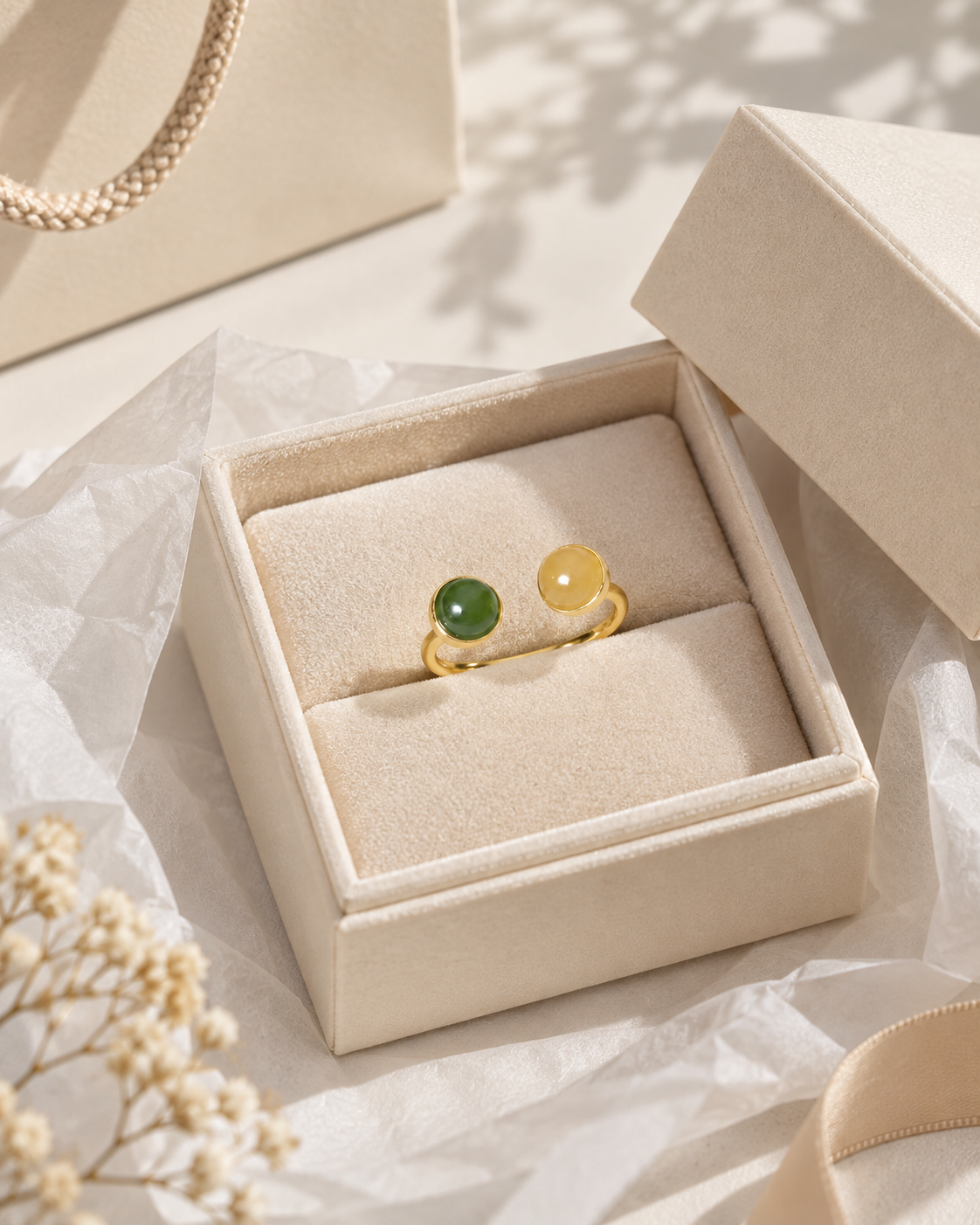 Hetian Jade Jewelry 07 ring in cream jewelry box