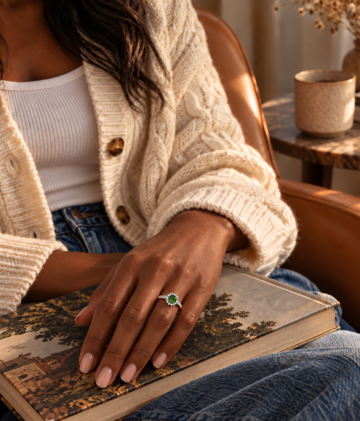 Jadeite Jewelry 03 worn with knit cardigan
