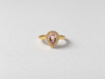 Morganite halo gold ring front view