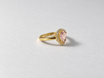 Morganite halo gold ring side view