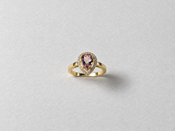 Morganite halo gold ring alternate front view