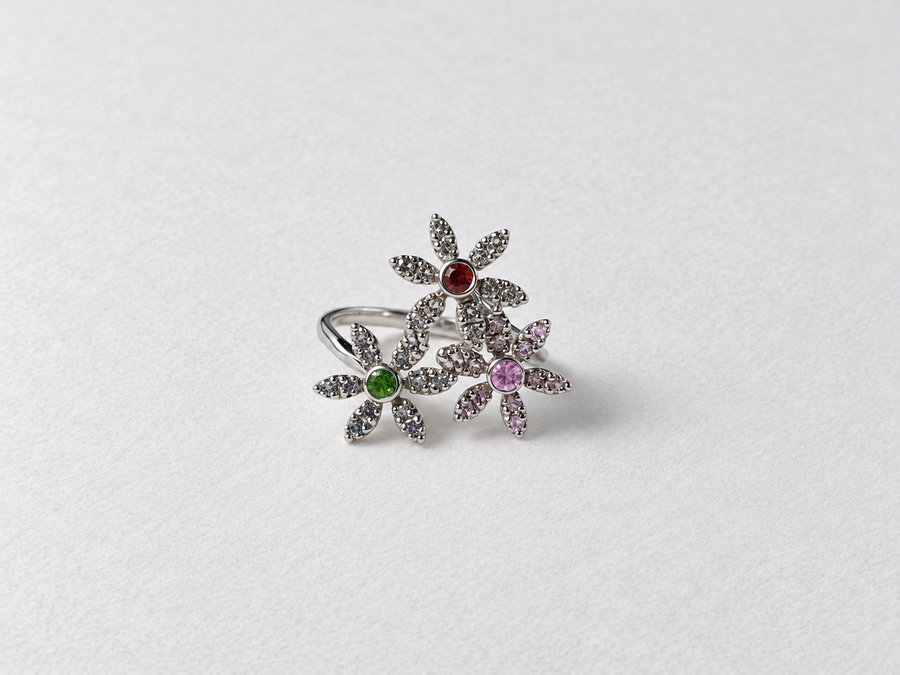 Multicolor Floral Silver Ring