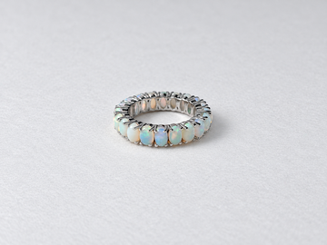 Opal full band silver ring front view
