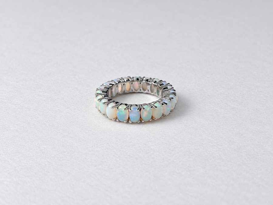 Opal Full Band Silver Ring