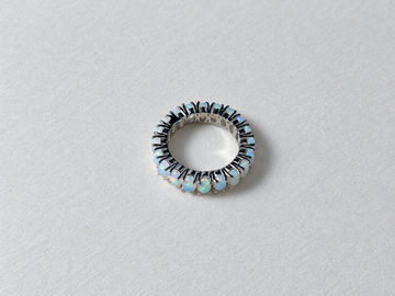 Opal full band silver ring top view