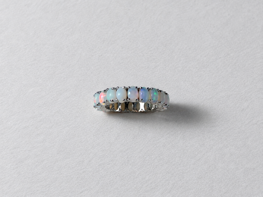 Opal Full Band Silver Ring