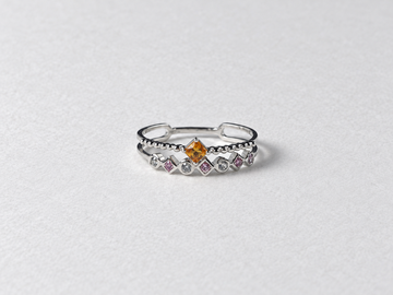 Orange purple gemstone silver ring view 1