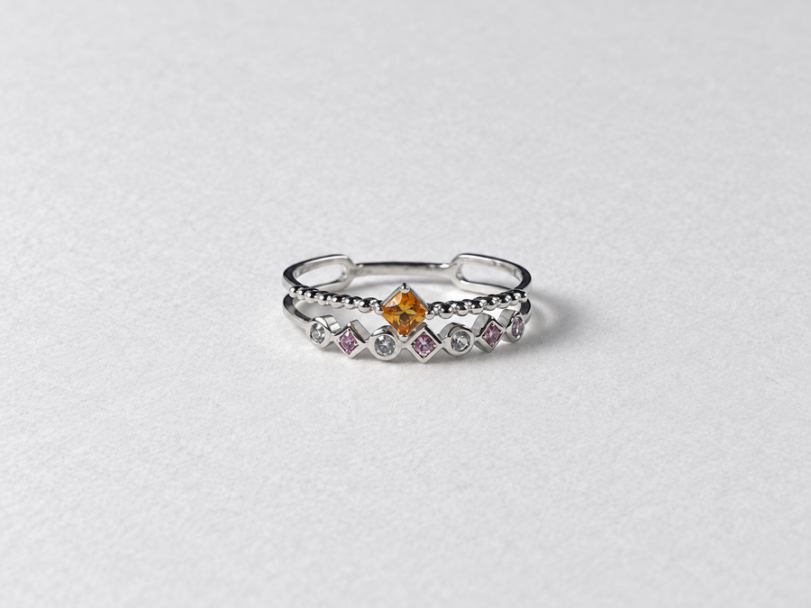 Orange Purple Gemstone Silver Ring