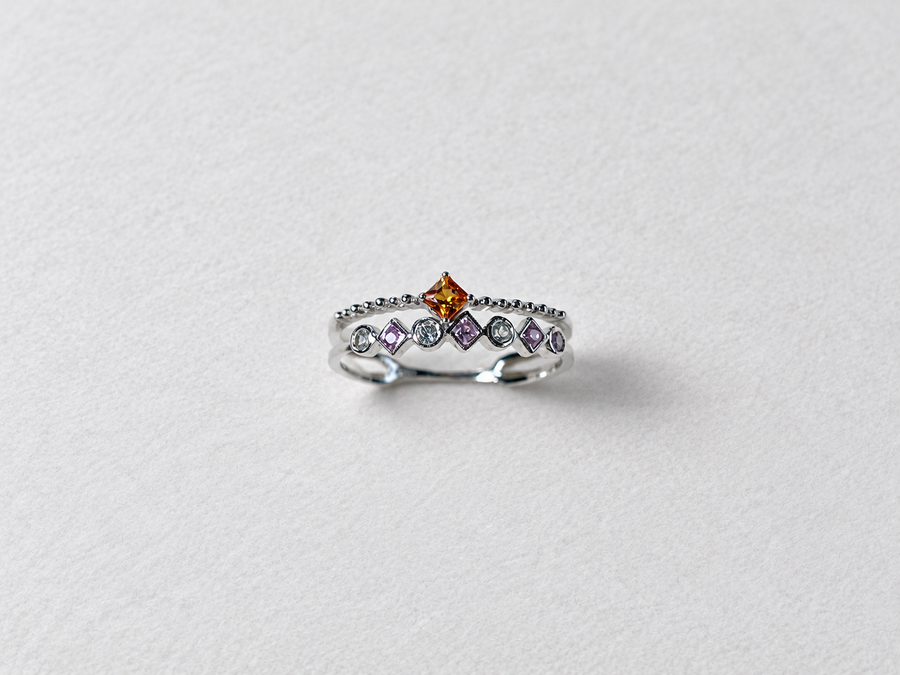Orange Purple Gemstone Silver Ring