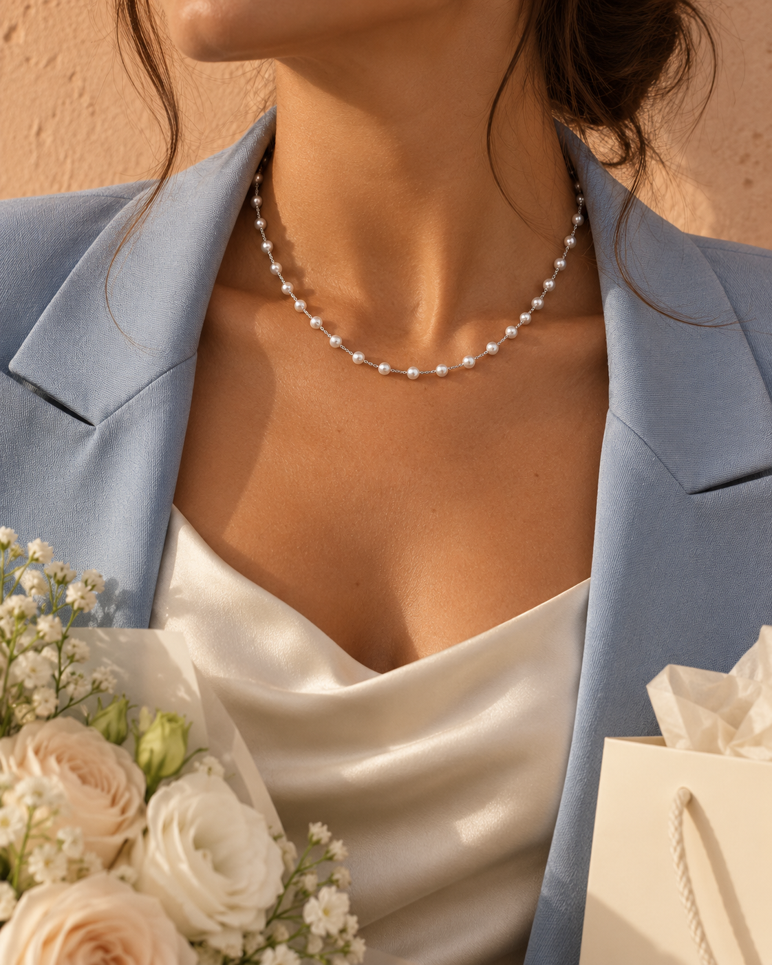 Pearl Jewelry 02 worn with blue blazer