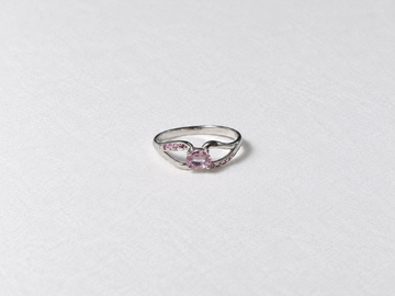 Pink center stone silver ring view 1