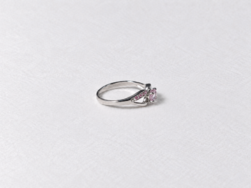 Pink center stone silver ring view 2